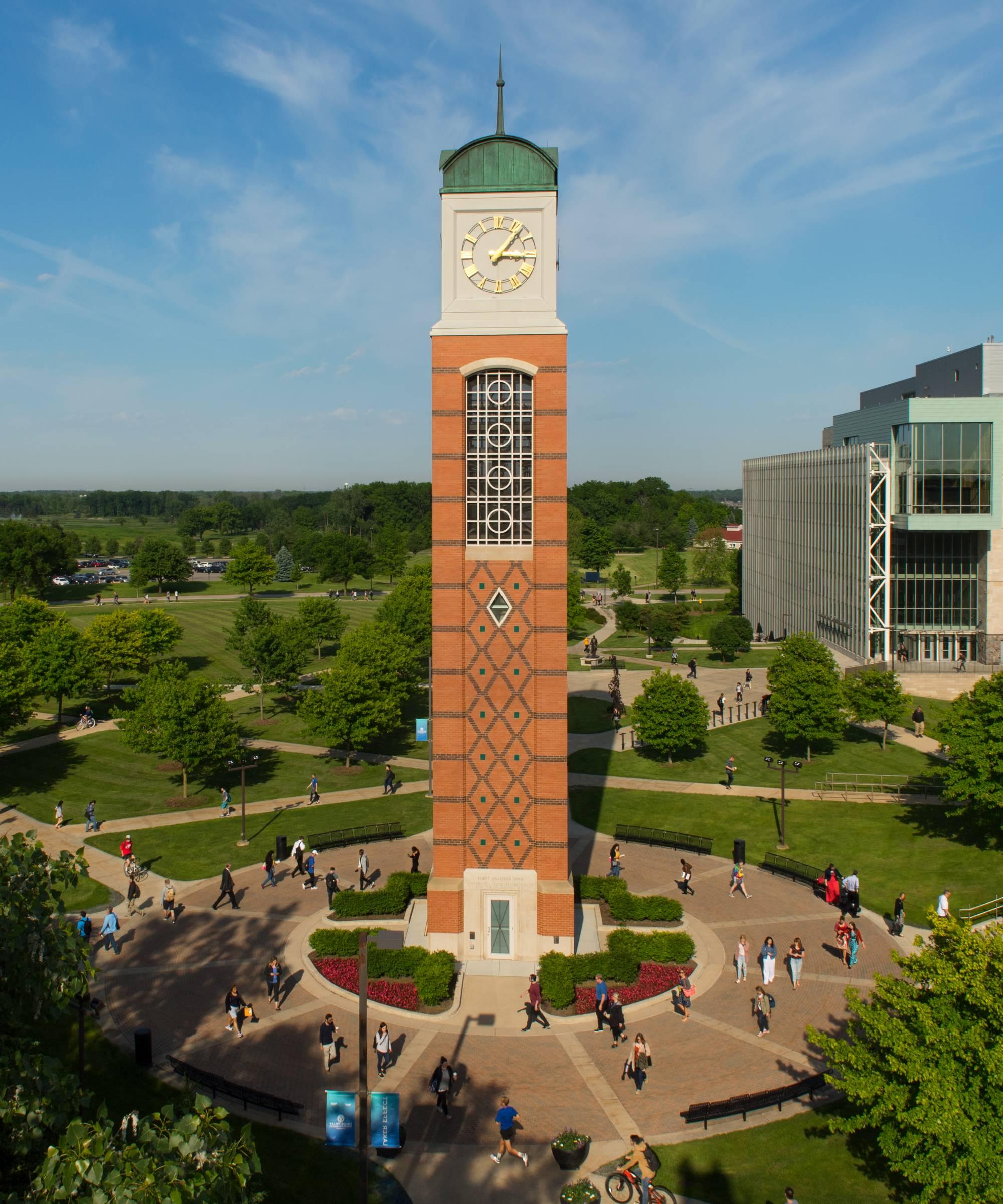 The heart of Grand Valley's Allendale campus, including the Cook Carillon Tower.